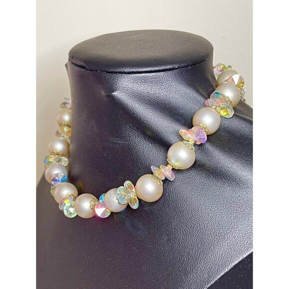 VENDOME Necklace AB Glass Bead Pearl Clear Gold Vtg Estate Jewelry Vintage N19 - Picture 3 of 9